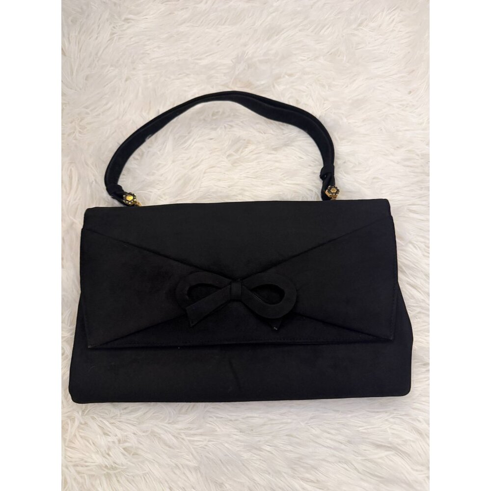 Vintage Tano Handbag Purse Black Suede Bow Accent Spain
